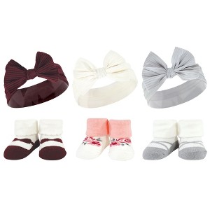 Hudson Baby Infant Girls Headband and Socks Giftset, Burgundy Gray, One Size - 1 of 4