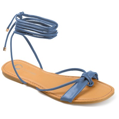 Journee Collection Womens Jiyrie Tru Comfort Foam Ankle Wrap Low Block Heel Sandals Blue 8
