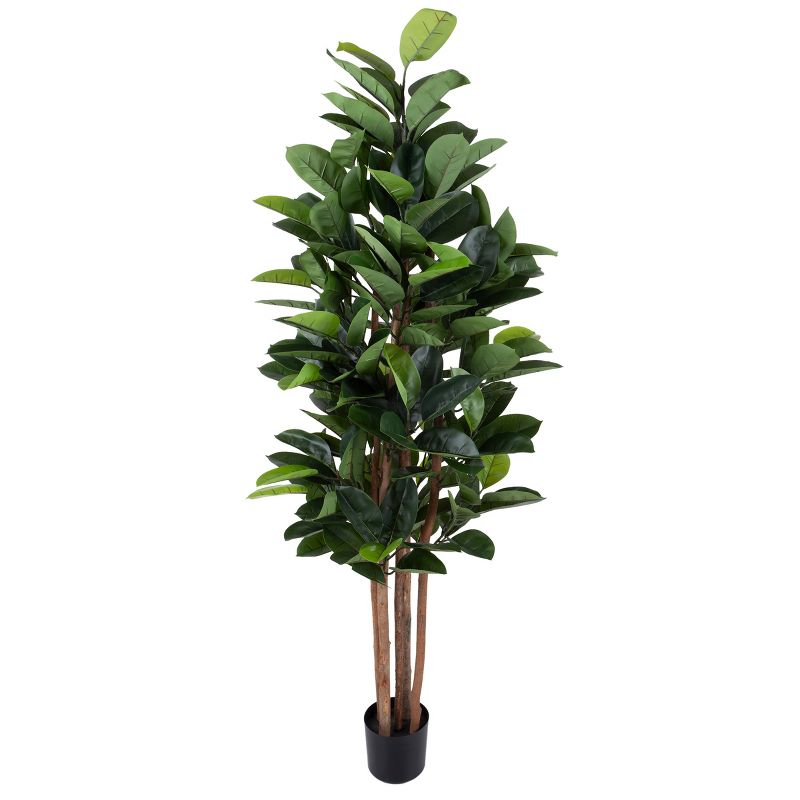 Artificial Rubber Plant - 70-Inch Faux Tree with Natural-Feel Leaves - Realistic Potted Indoor Plant for Office or Home Decor by Pure Garden (Green), 1 of 9