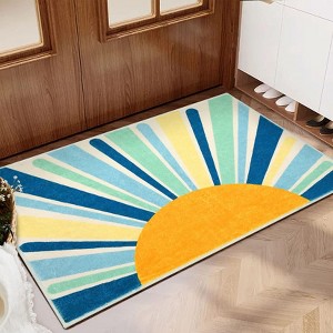 Colorful Machine Washable Area Rug, Non-Slip Indoor Carpet for Living Room, Bedroom, Modern Minimalist Front Door Mat with Sun Accent Design. - 1 of 4