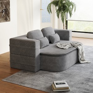 75" 2-in-1 Corduroy Sofa Bed with 4 Pillows, Convertible Floor Couch & Lounge Bed for Living Room, Bedroom - 1 of 4