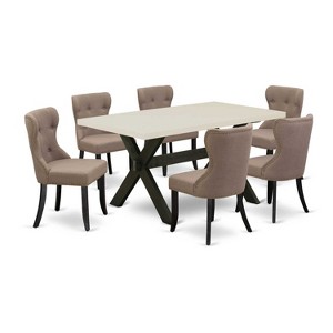 HomeStock 7-Pc Rectangle Natural Oak Finish Solid Wood Top Dining Table with 6 Chairs - 1 of 4
