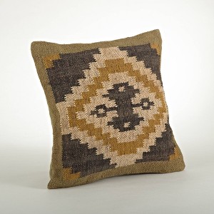 20"x20" Oversize Kilim Design Square Throw Pillow Green - Saro Lifestyle: Wool & Jute, Indoor/Outdoor - 1 of 3