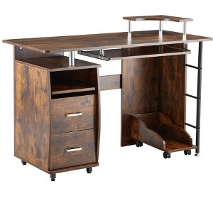 D&N solid wood computer Desk,office table with PC droller, storage shelves and file cabinet , two drawers, CPU tray,a shelf used for planting, single - 1 of 1