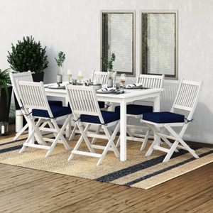 7pc Outdoor Dining Set - Whitewash - CorLiving: Hardwood Table, 6 Polyester Cushioned Chairs - 1 of 4