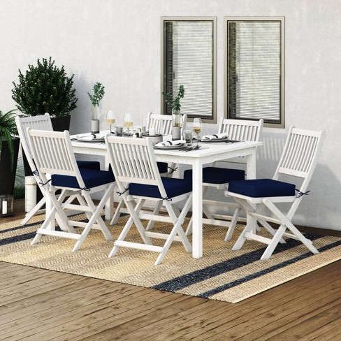 7pc Outdoor Dining Set Whitewash Corliving Hardwood Table 6 Polyester Cushioned Chairs Target