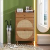 TIRAMISUBEST Farmhouse Shoe Cabinet - 2-Door Walnut & Rattan (23"W x 43"H) - 2 of 4