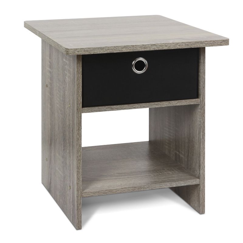 Furinno Dario End Table/ Night Stand Storage Shelf with Bin Drawer, French Oak/Black, 1 of 7