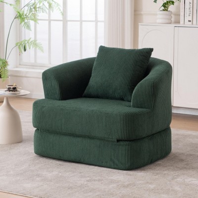Dolonm Foldable Recliner Chair with Memory Foam - Portable Corduroy Lounger, No tools required，For Apartments/Balcony/Cafe