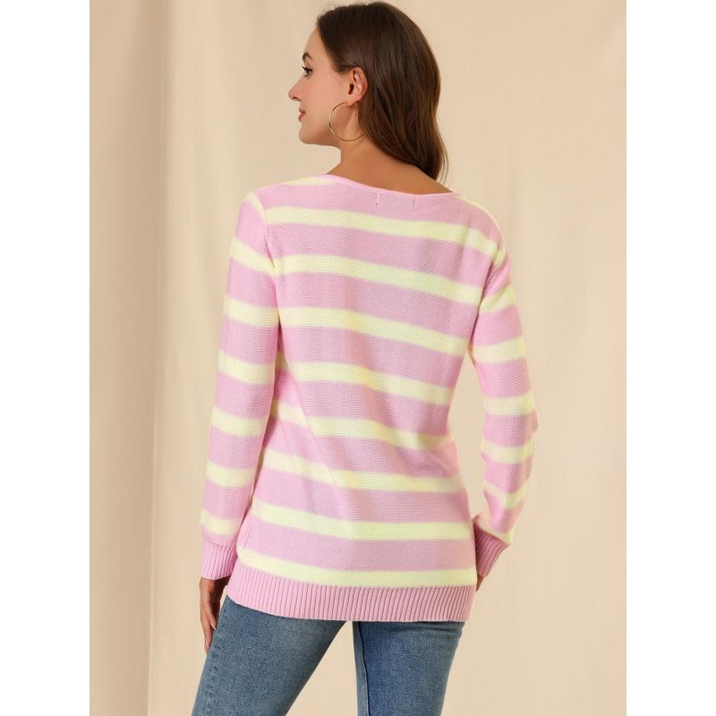 Allegra K Women's Long Sleeves Drop Shoulder Loose Striped Sweater, 6 of 7