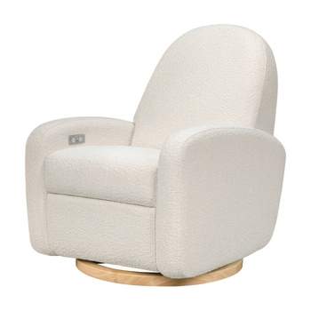Babyletto Nami Electronic Power Recliner and Swivel Glider with USB Port and Light Wood Base - Ivory Boucle