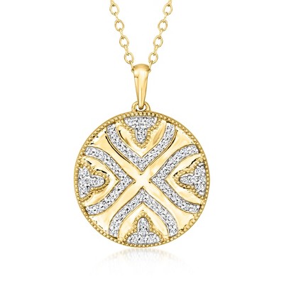 Ross-Simons 0.25 ct. t.w. Diamond Medallion Pendant Necklace in 18kt Gold Over Sterling