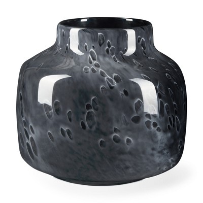 HomeRoots 9" Black Mottled Round Glass Table Vase