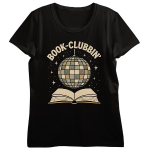 Booktok Book Clubbin, Disco Ball, Open Book, Glitters on Black Short Sleeve Adult T-Shirt - 1 of 3
