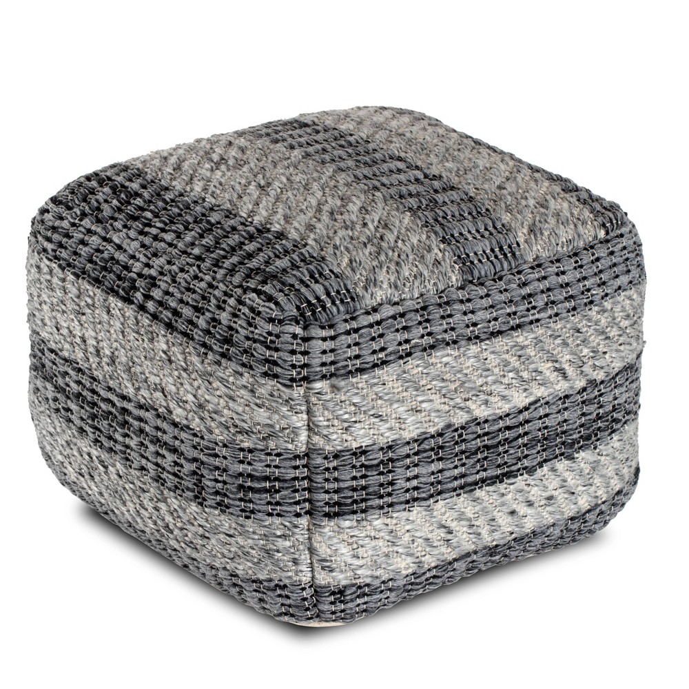 Cherokee Pouf  - Anji Mountain Versatile, comfortable, functional, and stylish. This pouf is an easy and effective way to add unique style or pop of color to any seating arrangement. This ottoman pouf is hand-crafted abroad and filled in the U.S.A with a premium, expanded polypropylene bead fill. This premium fill allows for a soft but firm seating experience which holds its shape significantly better than a typical fill. The combination of premium materials and expert craftsmanship make this pouf a perfect addition to your home. Color: Gray Stripes.