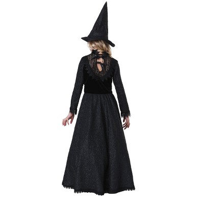 Large Black Velvet and Polyester Witch Costume with Hat