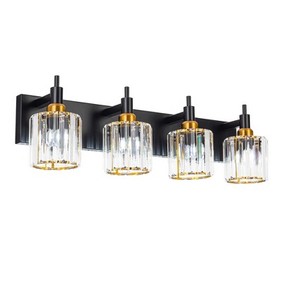 LLHZSY 3/4/5 Light Modern Bathroom Vanity Light  Dimmable Cylinder Crystal Wall Light-Black&Gold
