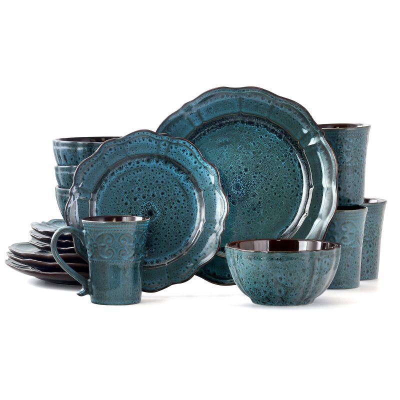 16pc Stoneware Scallop Pond Dinnerware Set Blue - Elama, 1 of 9
