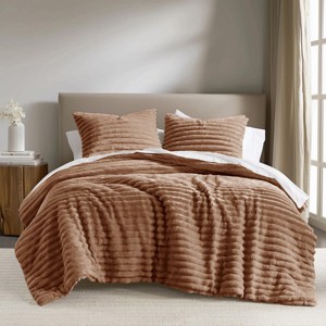 3 Pcs Cozy Plush Bedding Comforter Set, Premium Flannel Super Soft Ribbed Blanket, All Season Fluffy Cozy Lightweight Bed Set with Matching Shams - 1 of 4