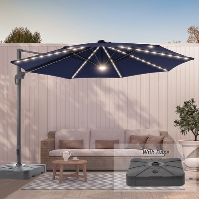 Sonkuki 11FT Round Offset Outdoor Patio Solar LED Cantilever Umbrella Aluminium Pole with Base