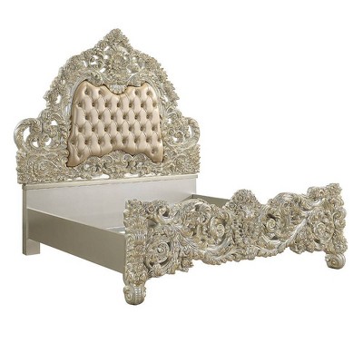 Sorina King Bed with Antique Gold Finish and Tufted Upholstered Headboard