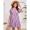 Plus Size Women's Dress Floral V Neck Casual Dress Button Down Pocket Mini Dress - 3 of 4