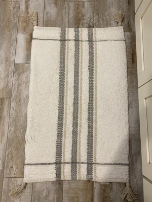 Olliix Tassel Striped Bath Rug Black/ Cream