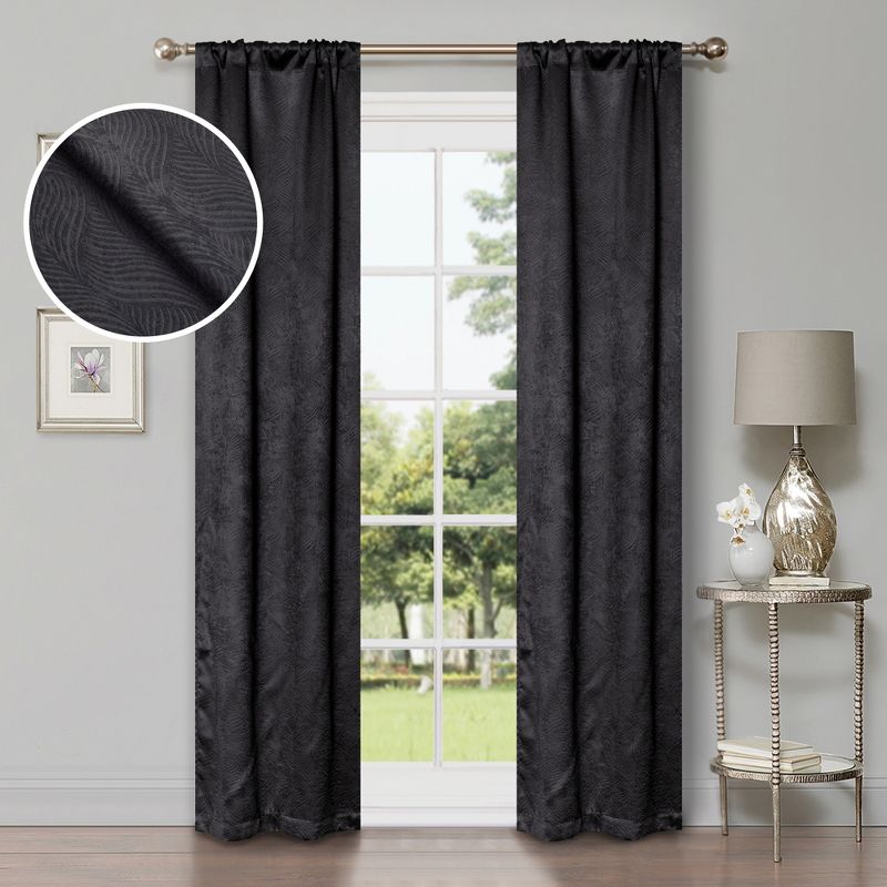 Modern Geometric Waves Blackout Curtain Set with 2 Panels and Rod Pockets by Blue Nile Mills, 1 of 5