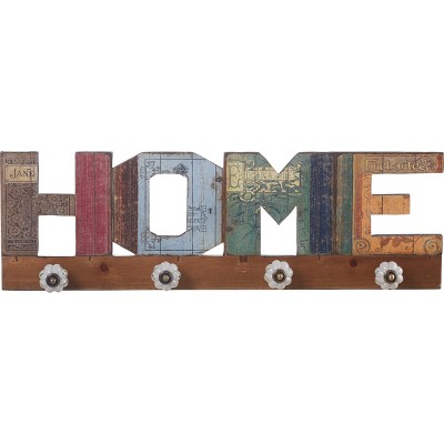 Transpac Wood 20.25 in. Multicolor Everyday Decoupage Home Sign with Hooks
