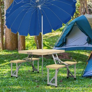 Resenkos Folding Aluminum Frame Picnic Table, Portable Camping Table and Chairs Set with Umbrella Hole Brown - 1 of 4