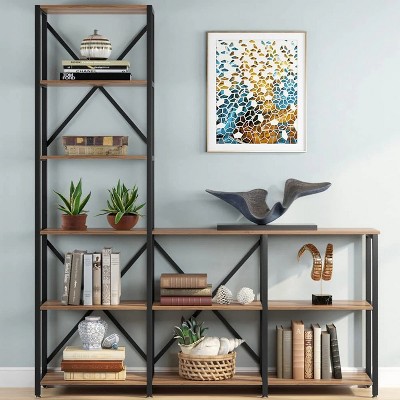 Hommoo Rustic 6-Tier Industrial Bookshelves Brown