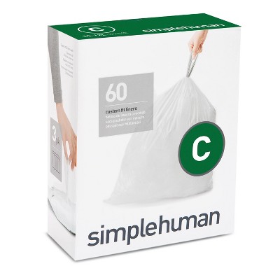 simplehuman 10-12L 60ct Code C Custom Fit Trash Bags Liner White