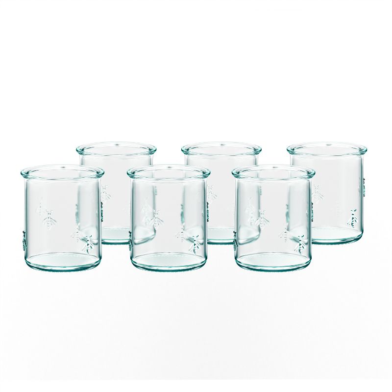 Amici Home Italian Recycled Green Regina Double Old Fashioned Glasses, Drinking Glassware with Green Tint, Embossed Bee Design, Set of 6,12-Ounce, 1 of 6