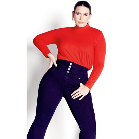 Women's Plus Size Organic Mock Neck Top - Red