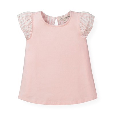 Hope & Henry Girls' Knit Top With Woven Flutter Sleeves (light Pink ...