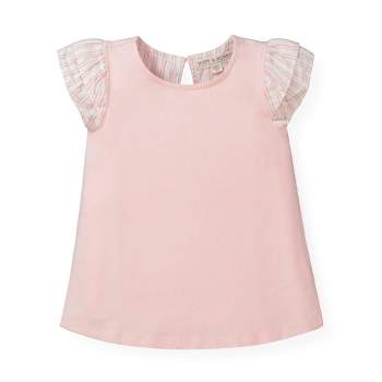 Hope & Henry Girls' Organic Cotton Knit Top with Woven Flutter Sleeves, Infant