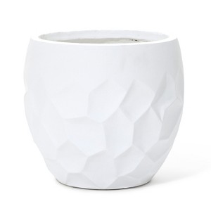 LuxenHome 14.6-Inch Round White Geometric MgO Planter - 1 of 4
