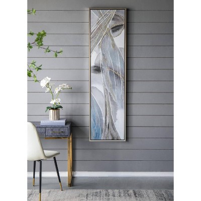 Tall Abstract Framed Oil Paintings in Purple, Gold, and Blue