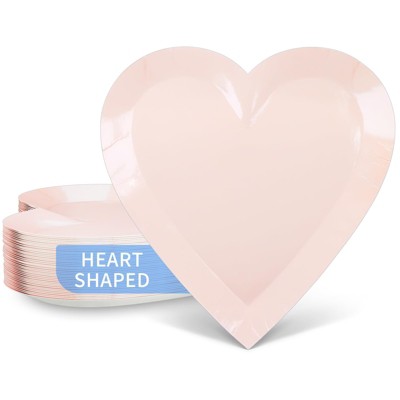 DYLIVeS Pink Heart Shaped Dessert Plates,9'' Disposable Love Paper Plates Heart Party Decorations Heart Party Supplies for Graduation,Holiday,Wedding