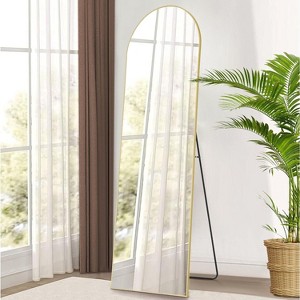 Beautyolove 64"x21" Arched Full Length Mirror Free Standing Leaning Hanging Mounted Mirror Aluminum Frame, Gold - 1 of 4
