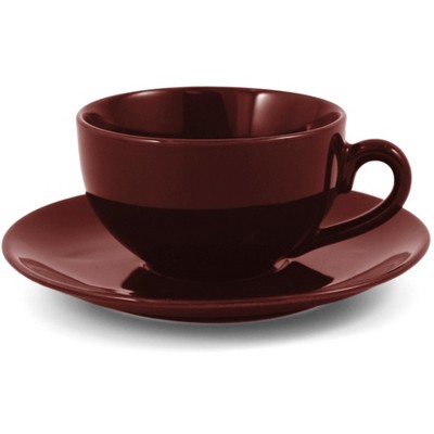 Metropolitan Tea Burgundy Ceramic Teacup and Saucer Set