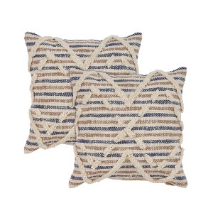 HomeRoots Set of Two Blue Diamond Cotton Throw Pillow With Fringe - 1 of 4