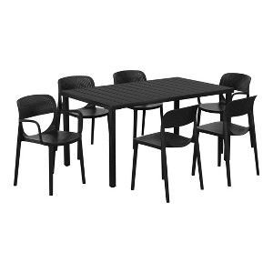 WestinTrends Playa 7-Piece Outdoor Rectangular Metal Patio Dining Table Set With Stackable Patio Dining Chairs - 1 of 4
