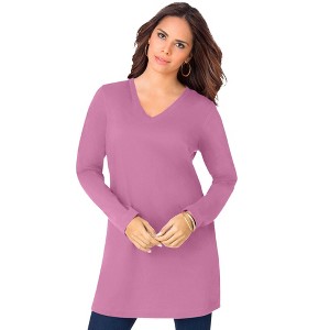 Roaman's Women's Plus Size Long Sleeve V Neck Ultimate Tunic - 1 of 4