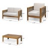 Outdoor 4 Seater Acacia Wood Chat Set, Wicker Accents with Slatted Seats, Modern Teak Frame Chairs with Polyester Cushions-Coolbibila - 4 of 4