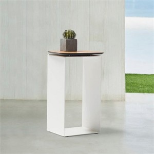 HomeStock Petunia Side Table in White Powder-Coated Aluminum and Walnut Chinese HPL top - 1 of 2