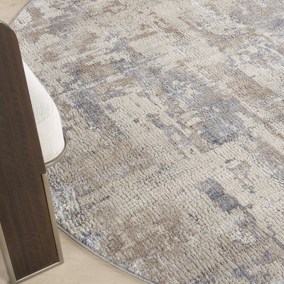Round Grey and Beige Abstract Synthetic Area Rug