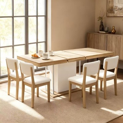 Homy Casa Extendable Dining Table, Oak and White – Modern Expandable Design