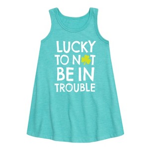 - Instant Message - St. Patrick's Day Lucky to Not Be In Trouble Graphic Sleeveless Aline Dress - 1 of 3