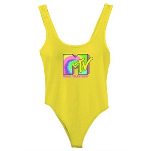 MTV Logo Tank Bodysuit for Women - Sleeveless Vintage-Inspired 80s 90s Festival Wear - Classic Music Television Bodysuit - 1 of 4